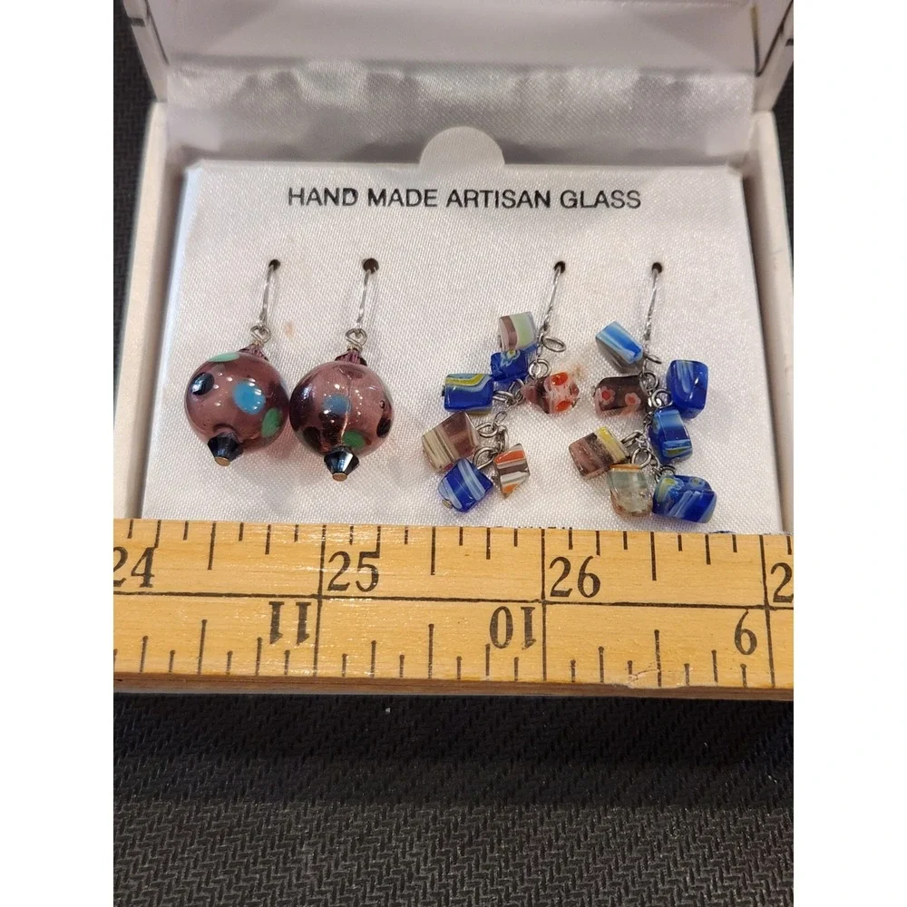Sterling Silver Millefiori Earrings Made‎ with Swarovski Elements Set of 2 - Picture 5 of 5